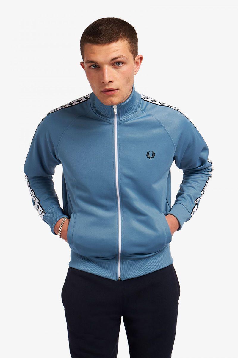 Grey Blue Fred Perry Taped Track Men's Jackets | PH 1255OKIR